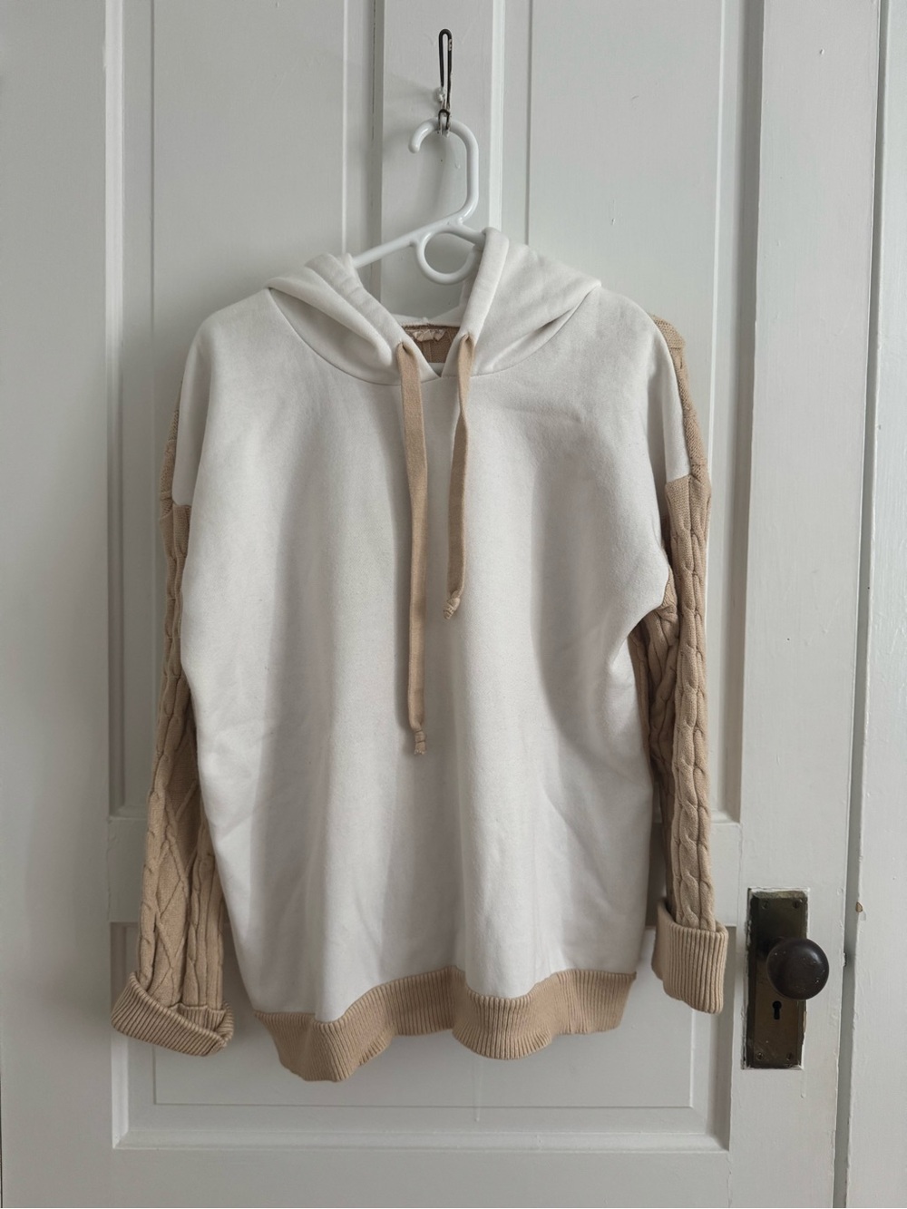 Hem and Thread Cream & Beige Cable Sleeve Hoodie